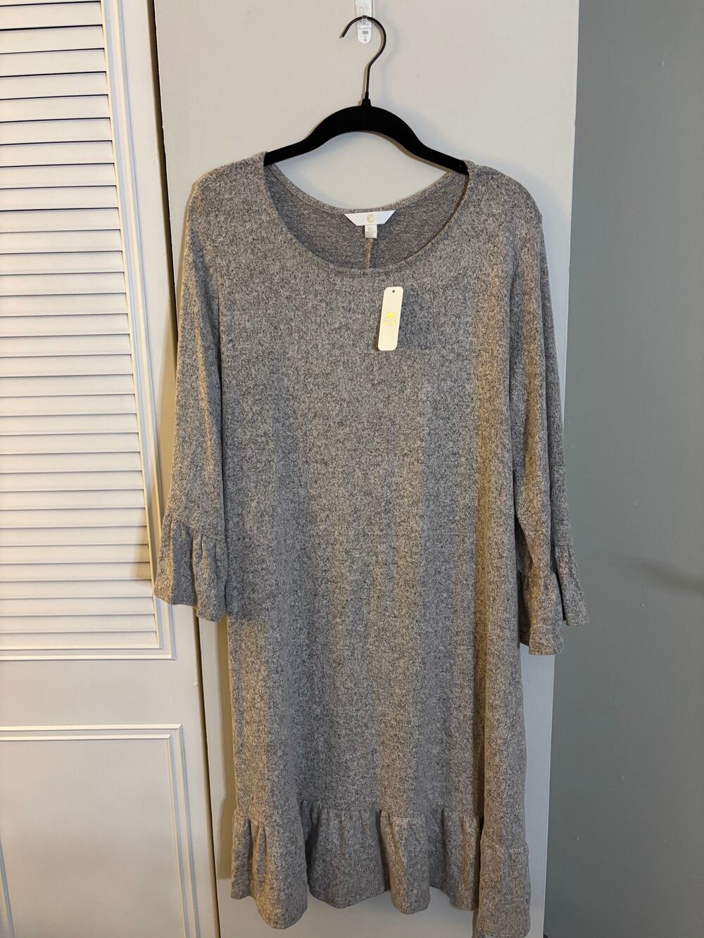 NWT Charming Charlie Heather Grey Ruffle Hem Sweater Dress